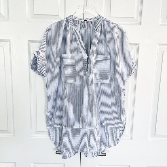 Free People For Keeps Linen Blend Striped Tunic Top - Picture 3 of 9